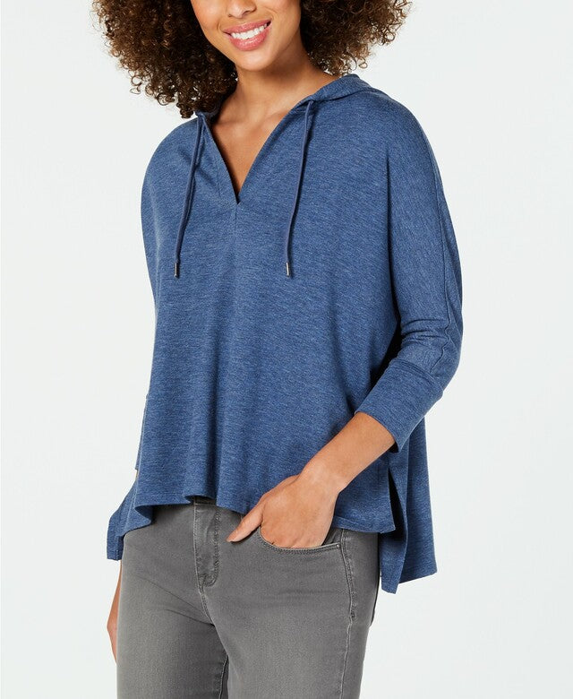 Blusa com capuz feminina Style &amp; Co, manga 3/4, azul, tamanho extragrande