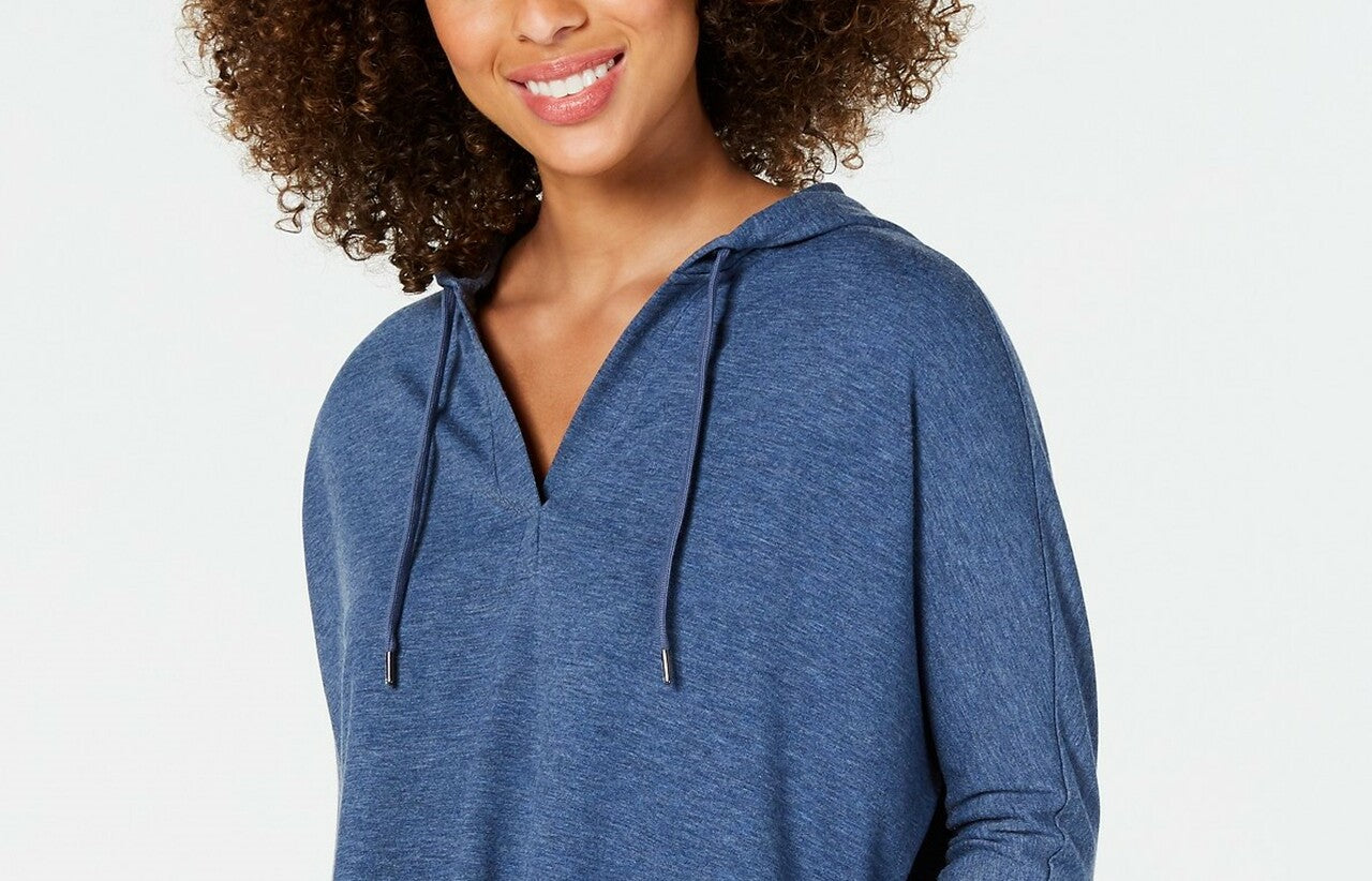 Blusa com capuz feminina Style &amp; Co, manga 3/4, azul, tamanho extragrande