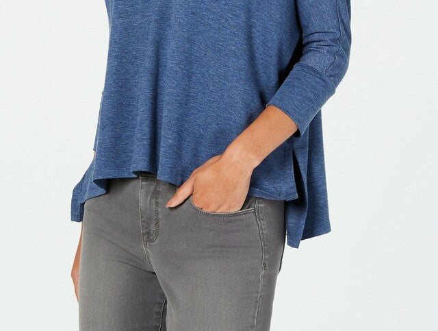 Blusa com capuz feminina Style &amp; Co, manga 3/4, azul, tamanho extragrande
