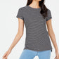 Camiseta feminina listrada Maison Jules com gola redonda, preta, tamanho XS