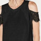 Blusa feminina de renda e linho com ombros descobertos, preta, tamanho pequeno, da INC International Concepts