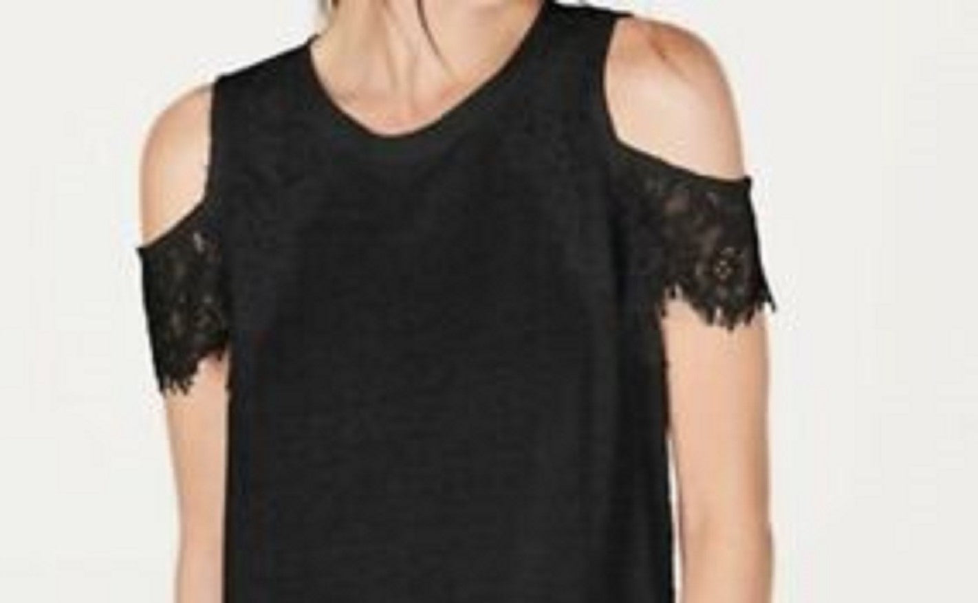 Blusa feminina de renda e linho com ombros descobertos, preta, tamanho pequeno, da INC International Concepts