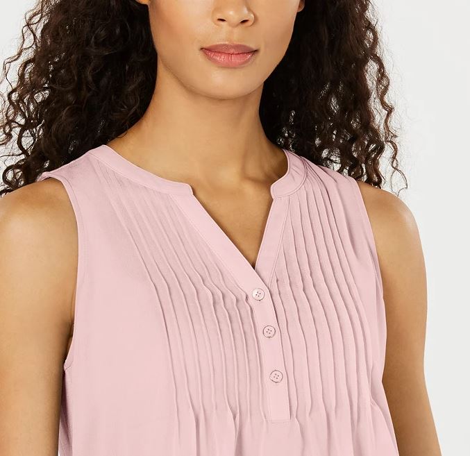 Blusa feminina sem mangas Charter Club Pintuck rosa tamanho X-G