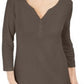 Camisa Henley de algodão feminina Karen Scott, marrom, tamanho pequeno e pequeno