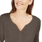 Camisa Henley de algodão feminina Karen Scott, marrom, tamanho pequeno e pequeno
