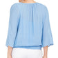 JM Women's Collection Texturizado Crochê Manga Colar Gaze Top Azul Tamanho P