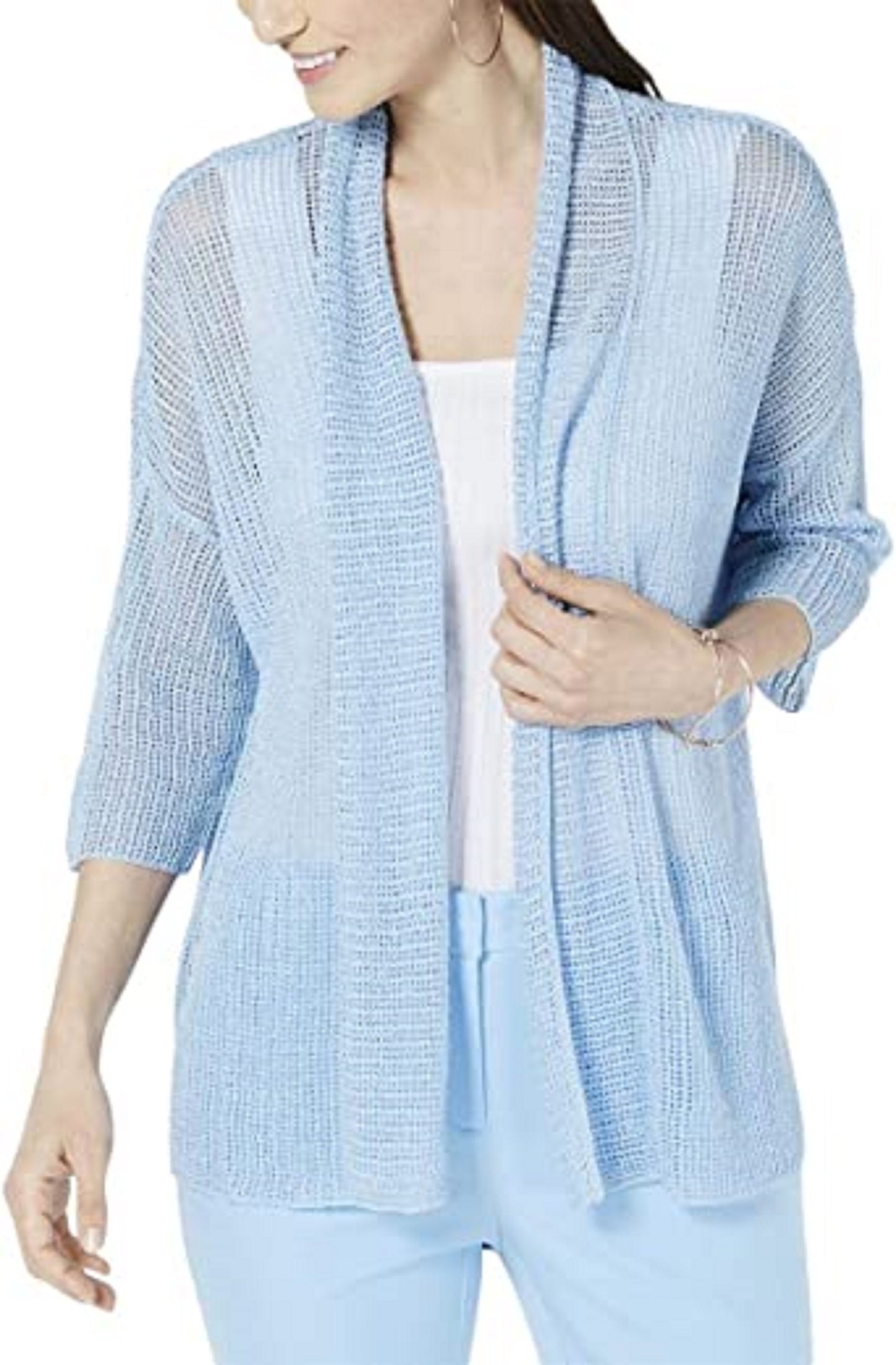 Cardigan quimono feminino Alfani com ponto aberto, azul, tamanho extragrande