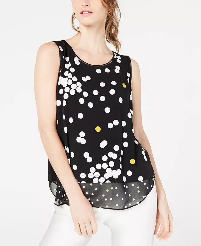 Blusa estampada com efeito em camadas Alfani feminina, preta, tamanho extra pequeno