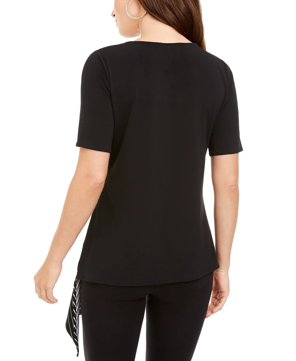 Blusa feminina Alfani estampada com bainha assimétrica, preta, tamanho pequeno