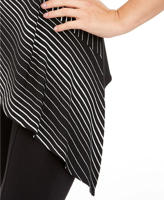 Blusa feminina Alfani estampada com bainha assimétrica, preta, tamanho pequeno