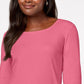 Karen Scott Blusa de algodão com decote redondo feminina, rosa escuro, tamanho pequeno