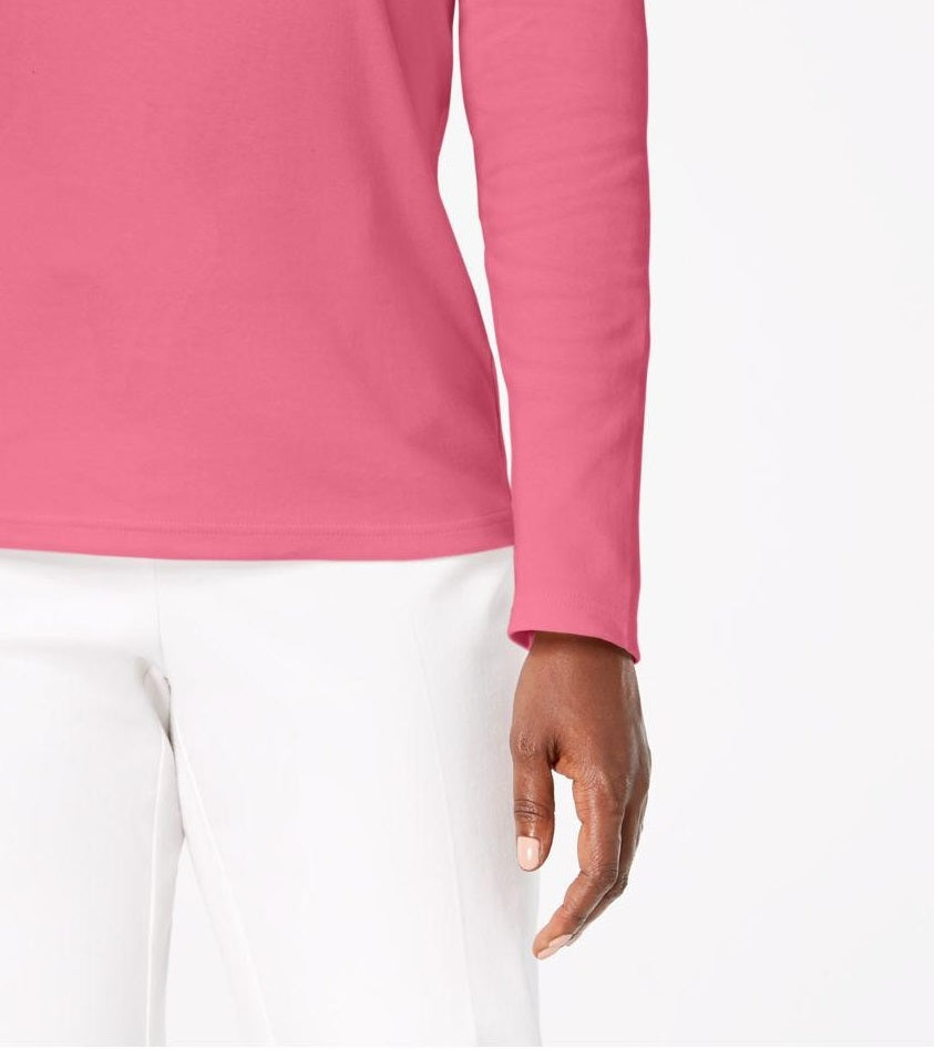 Karen Scott Blusa de algodão com decote redondo feminina, rosa escuro, tamanho pequeno
