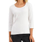 Karen Scott Blusa feminina de algodão com decote redondo, branca, tamanho XX-G