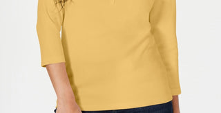 Karen Scott Top Henley de Algodão Feminino Amarelo Tamanho Médio