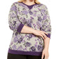 Karen Scott Blusa feminina plus size de lã estampada com gola redonda, roxa 1X