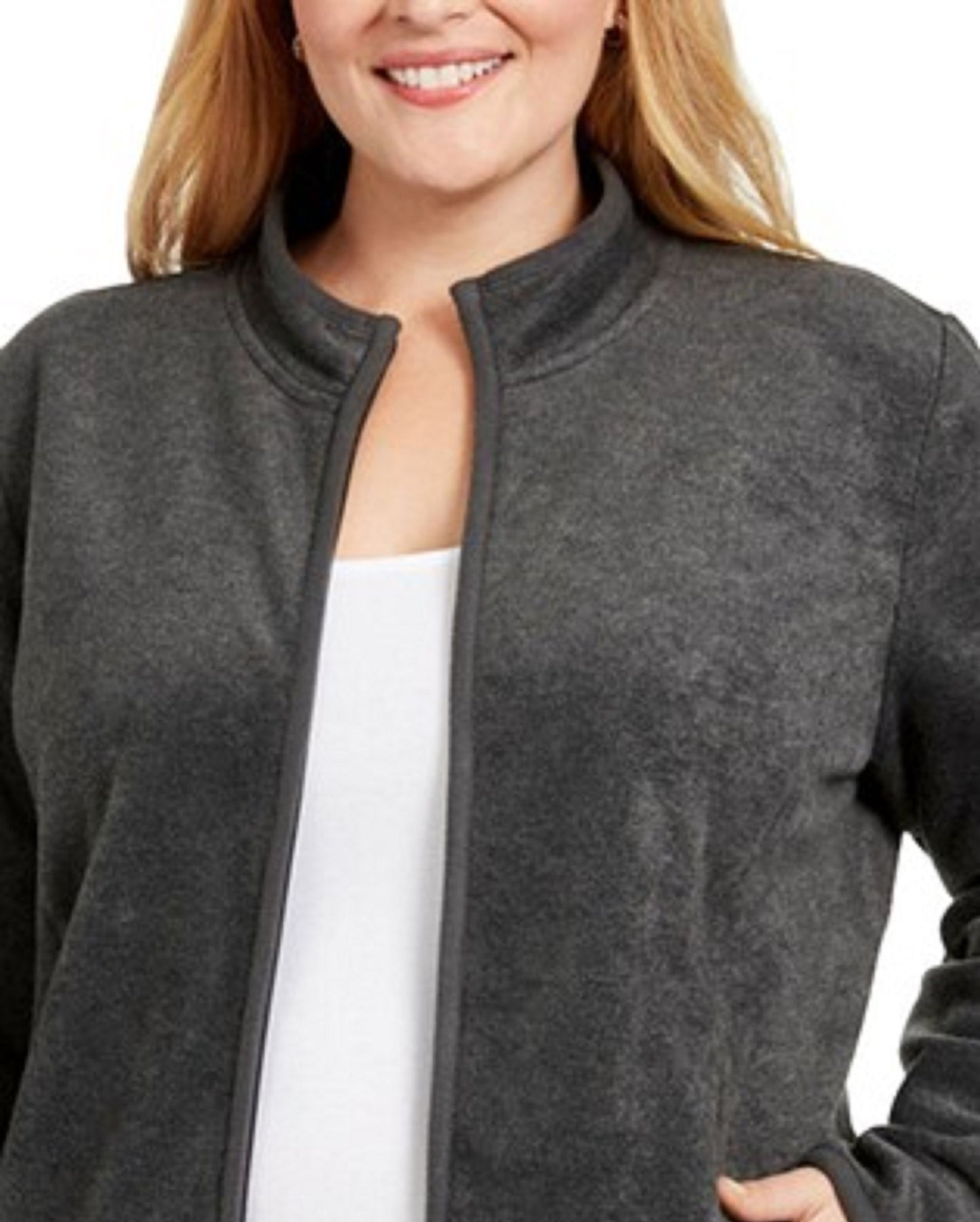 Jaqueta feminina Karen Scott Plus Size com zíper frontal, preta, tamanho 2X
