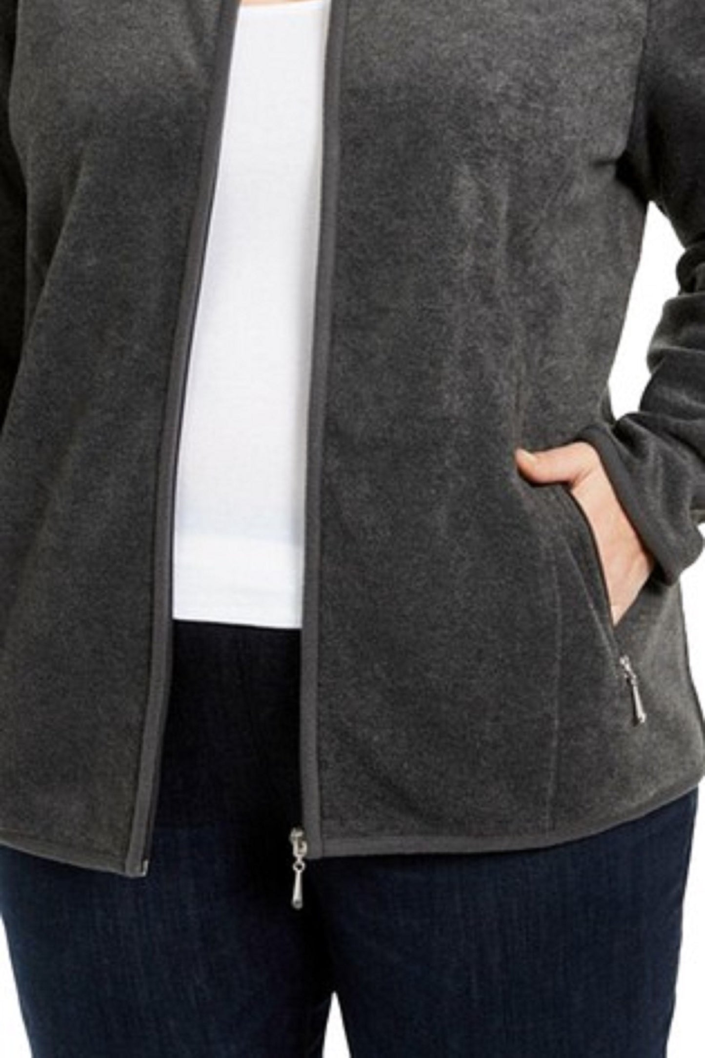 Jaqueta feminina Karen Scott Plus Size com zíper frontal, preta, tamanho 2X