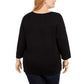Blusa feminina Karen Scott de algodão com estampa de elefante, preta, tamanho 1X