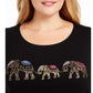 Blusa feminina Karen Scott de algodão com estampa de elefante, preta, tamanho 1X
