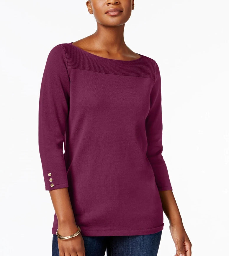 Karen Scott Blusa feminina de algodão com decote canoa, roxa, tamanho X-S