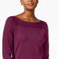 Karen Scott Blusa feminina de algodão com decote canoa, roxa, tamanho X-S
