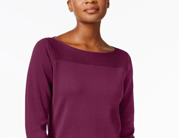 Karen Scott Blusa feminina de algodão com decote canoa, roxa, tamanho X-S