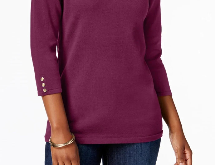 Karen Scott Blusa feminina de algodão com decote canoa, roxa, tamanho X-S