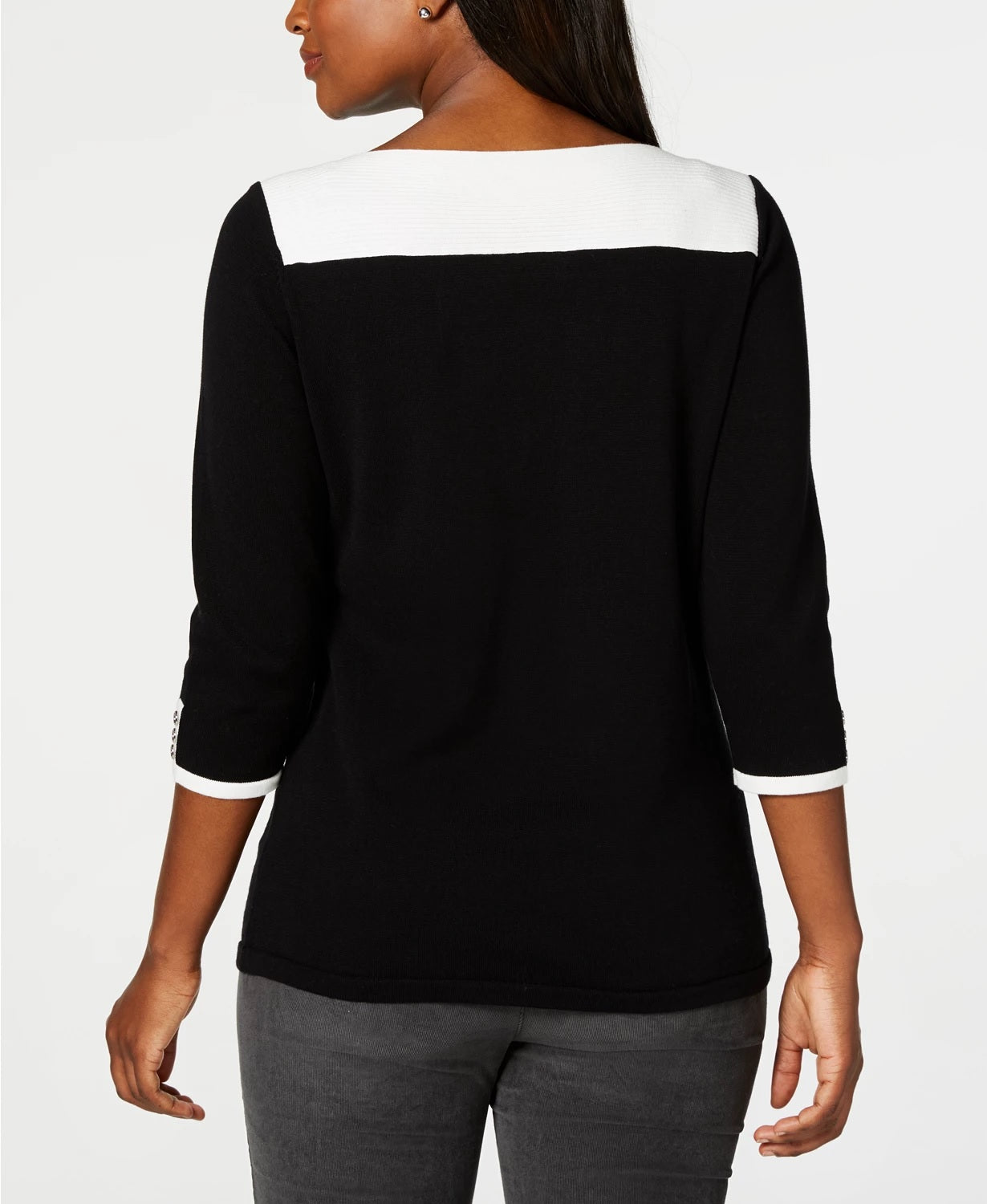 Suéter feminino Karen Scott de algodão com blocos de cores, preto, tamanho médio