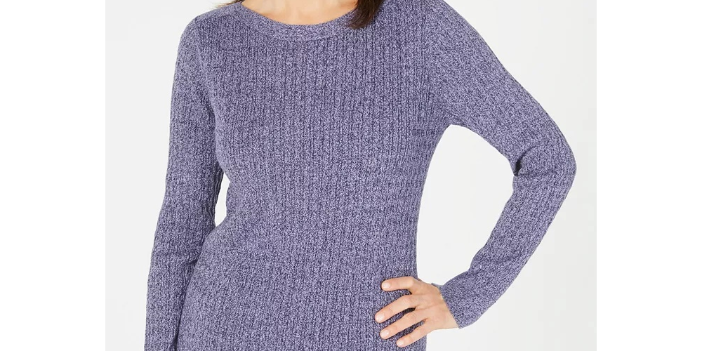 Karen Scott Suéter de algodão com gola canoa feminino, azul, tamanho XX-G