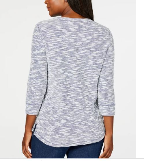 Karen Scott Blusa Feminina Space Dye Manga 3/4 Cinza Tamanho Pequeno Médio