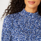 Blusa feminina Karen Scott com estampa de gola alta, azul marinho, tamanho grande