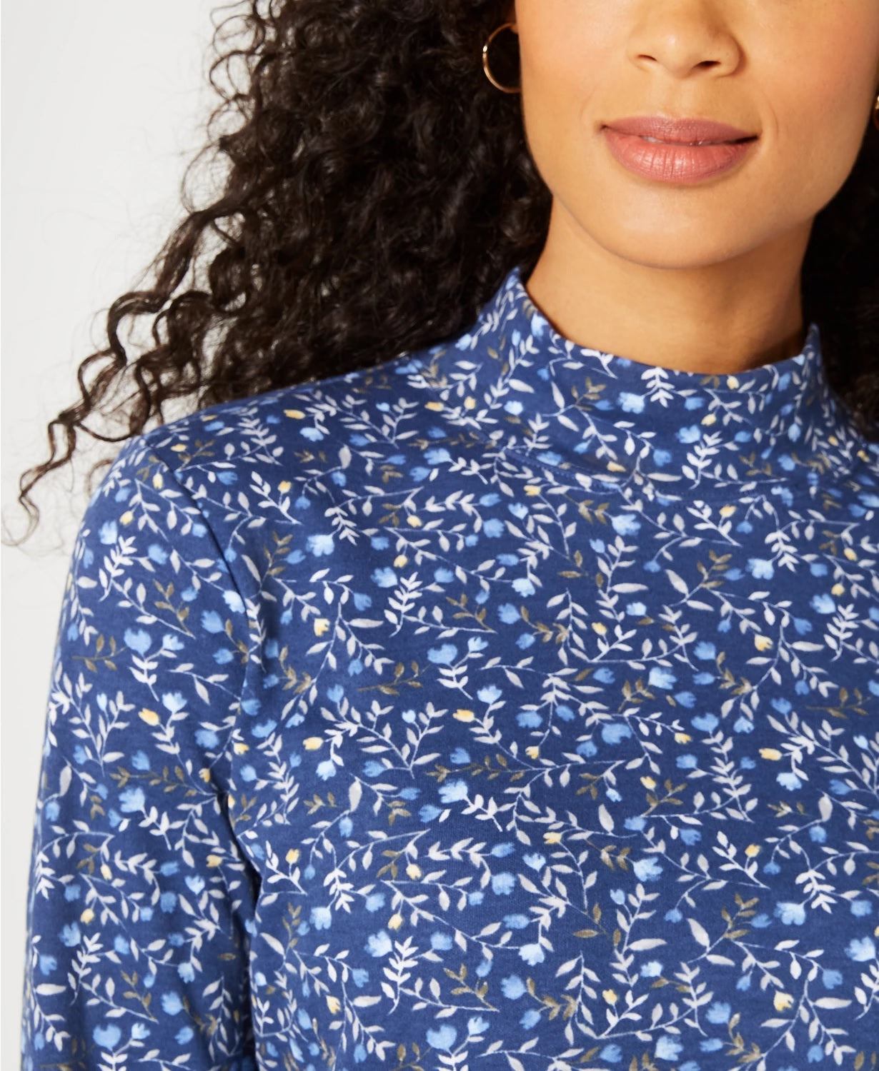 Blusa feminina Karen Scott com estampa de gola alta, azul marinho, tamanho grande