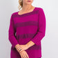 Karen Scott Blusa feminina listrada com decote quadrado e renda, rosa, tamanho grande