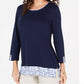 Blusa feminina Karen Scott com bainha estampada e manga 3/4, tamanho azul-marinho, médio
