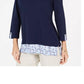 Blusa feminina Karen Scott com bainha estampada e manga 3/4, tamanho azul-marinho, médio