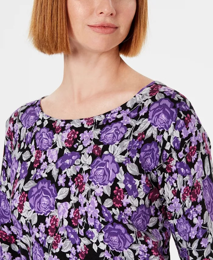 Karen Scott Suéter feminino com estampa floral azul-marinho tamanho grande