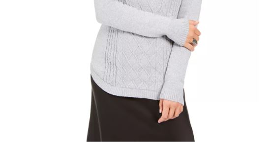 Suéter feminino de malha trançada com gola redonda metálica Charter Club, tamanho X-G, branco
