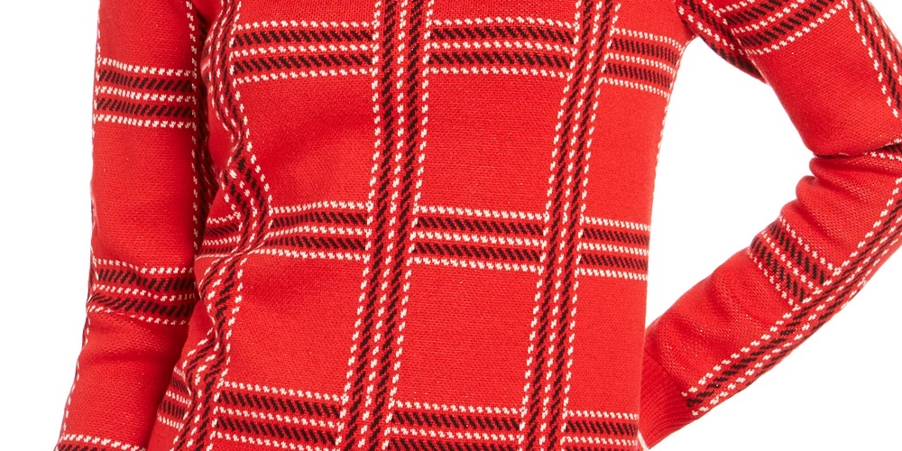 Suéter feminino Charter Club com estampa de gola redonda, tamanho grande, vermelho