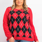 Suéter feminino Charter Club Argyle com gola redonda, vermelho, tamanho médio
