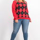 Suéter feminino Charter Club Argyle com gola redonda, vermelho, tamanho médio