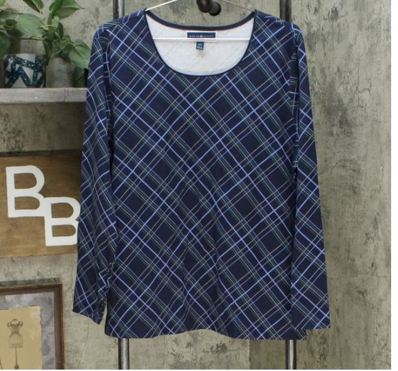 Karen Scott Blusa Feminina Holly Plaid Embelezada Azul Marinho Tamanho Grande