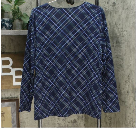 Karen Scott Blusa Feminina Holly Plaid Embelezada Azul Marinho Tamanho Grande