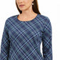 Karen Scott Blusa Feminina Holly Plaid Embelezada Azul Marinho Tamanho Médio