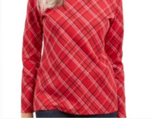 Karen Scott Blusa Feminina Holly Plaid Embelezada Vermelha Tamanho Grande