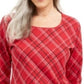Karen Scott Blusa feminina Holly Plaid com detalhes em vermelho brilhante, tamanho XG