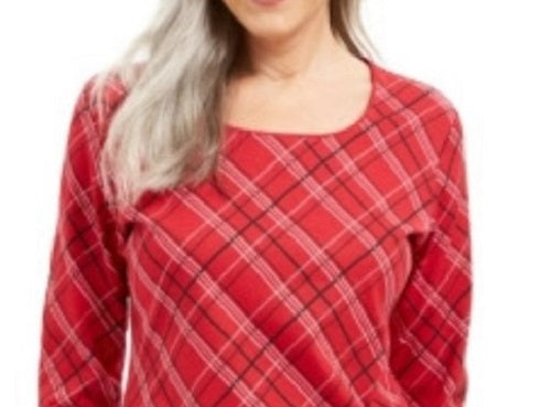 Karen Scott Blusa feminina Holly Plaid com detalhes em vermelho brilhante, tamanho XG