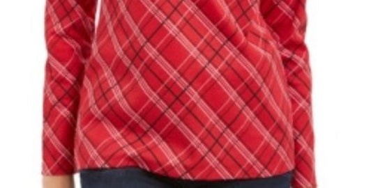 Karen Scott Blusa feminina Holly Plaid com detalhes em vermelho brilhante, tamanho XG