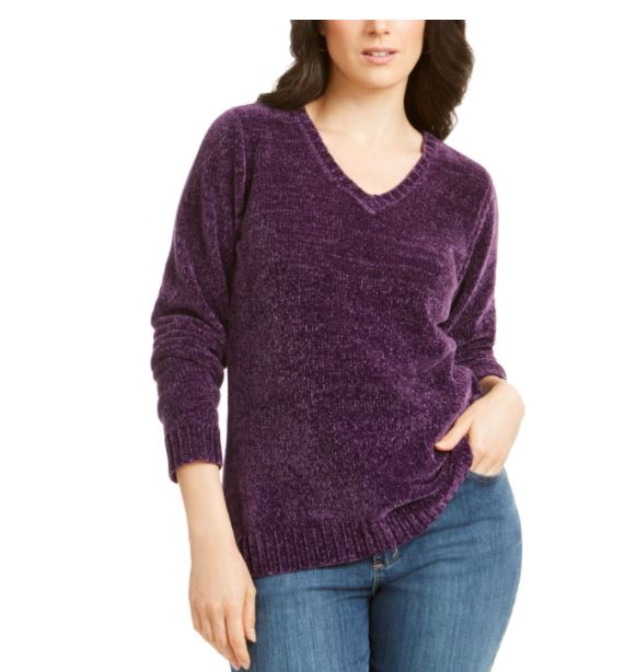 Karen Scott Suéter Feminino de Algodão com Gola V Roxo Tamanho P