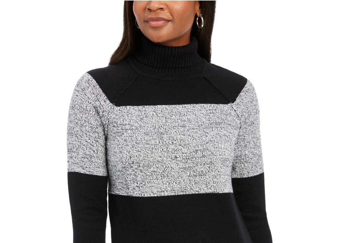 Karen Scott Suéter Feminino de Algodão com Gola Alta Colorblock, Cinza Escuro, Tamanho Extra Grande