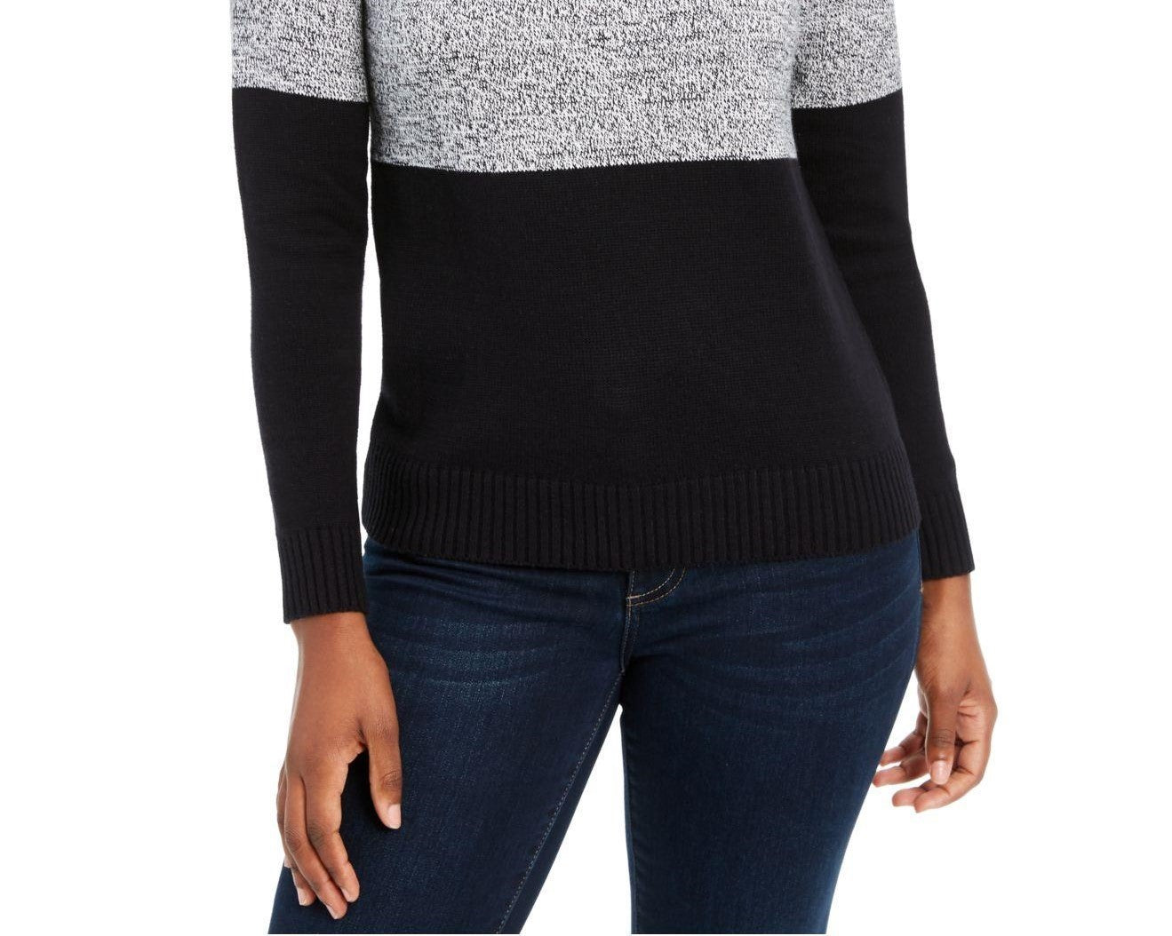 Karen Scott Suéter Feminino de Algodão com Gola Alta Colorblock, Cinza Escuro, Tamanho Extra Grande